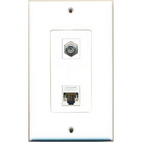 RiteAV - 1 Port Coax Port Cable TV F Type - 1 Port Cat5e Ethernet Decorative Wall Plate - Black - Bracket Included
