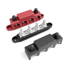 Bus Bar Marine 250A Bus Bar Terminal Block 12V Power Distribution Terminal Block with 4PCS 5/16" M8 Battery Lugs Post Automotive Marine Buss Battery Bus Bar Negative & Positive (250A 4 x 5/16" (M8))