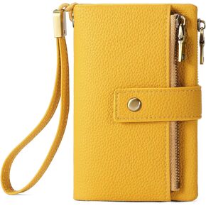 SENDEFN Small Wallet for Women Leather RFID Blocking Wristlet Wallet Credit Card Holder with Double Zipper Coin Purse Ladies Bifold Purse