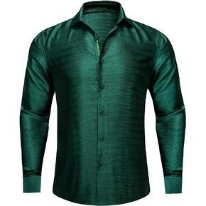 Barry.Wang Men Fashion Shirts Silk Paisley Flower Long Sleeve Dress Shirt for Business Party Casua Male Button