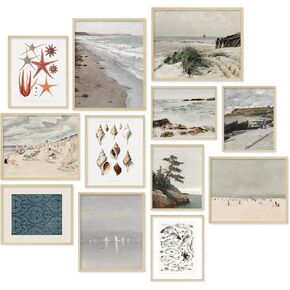 Generic AnyDesign 12Pcs Vintage Beach Wall Art Prints Coastal Nautical Sailboat Painting Poster Seascape Pictures Antique French Poster Ocean Theme Room Decor for Gallery Wall Home Decor (No Frame)