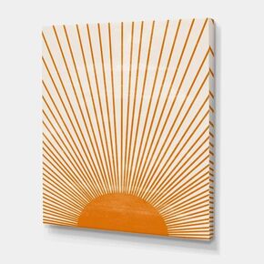 Boho Sun Wall Art, Framed Canvas Wall Art Rainbow Sun Rising on the Horizon Geometric Nature Illustrations Line Art Wall, Mid-Century Modern Prints Boho Wall Decor for Living Room, Bedroom, Bathroom,