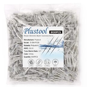 800PCS Blue Heat Shrink Butt Connectors AWG16-14, Plustool Marine Grade Electrical Wire Connectors, Tinned Red Copper 0.8mm, Insulated Waterproof Crimp Terminals Butt Splice for Cable,Boat,Wiring