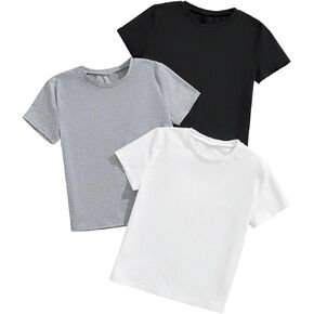 Milumia Girl's 3 Pack Solid Short Sleeve T-Shirts Round Neck Casual Basic Tee Shirts