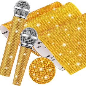 3 Pcs Rhinestone Microphone Handle Cover Stickers Sparkly Glitter Mic Handle Sleeve Stickers Bedazzled Bling Crystal Microphones Sleeve Stickers for Disco Stage Party TV Show(Silver)
