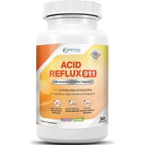 Natural Acid Reflux 911 Supplement Helps Relief Upset Stomach, Heartburn and Acid Indigestion - 100% Natural Powerful Acid Reducer For Fast Natural GERD And Heartburn Relief - 30 Capsules
