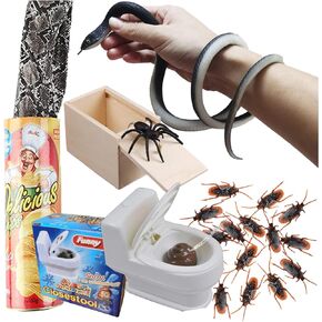 Prank Kit Realistic Rubber Snakes Fake Roaches Surprise Spider Box Funny Gag Gifts for Halloween Party Decoration April Fools Day Adults Men Women (B)