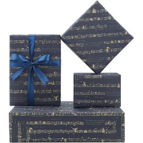Music Black Wrapping Paper,Birthday Gift Wrap 4 PCS,Romantic Musical Note wedding Wrapping Paper for Birthday Christmas Wedding Anniversary Artist Boys Girls Female Men