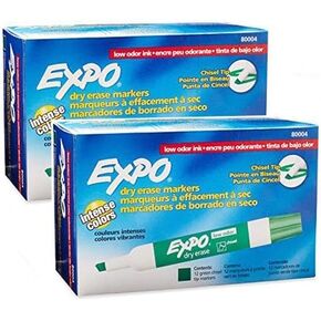 EXPO Low Odor Dry Erase Marker, Chisel Tip, Green, 24 Markers Per Order (80004) New