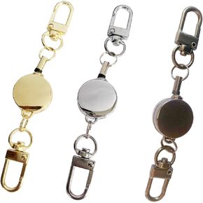 3 Pack Retractable Key Chain Key Ring, Zinc Alloy Metal Key Badge Holder Reel with Hook 12.6" Stretch Belt for Card Key Fix