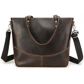 Top Grain Leather 14.2" Laptop Tote Bag Briefcase for Man & Woman, Retro Design & Adjustable Strap, Fits to 14.2" MacBook Pro/Air, Messenger Bag Handbag for Office/Travel, Coffee 14.2 Inch