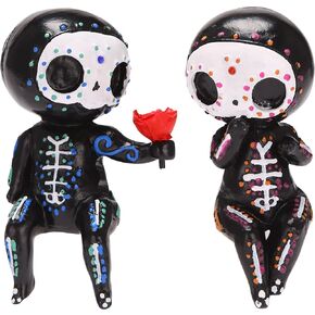 Sugar Skull Couple Statue,Sugar Skull Decor,Resin Crafts Cute Statue Skeleton Memorial Sculpture, Dia De Los Muertos Decor,Halloween Decoration,Home Decor Figurines, for Girlfriend