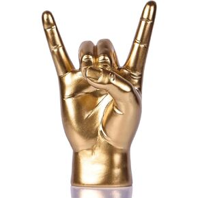 QIANLING 7.7" Black Resin Rock On Hand Gesture Statue - Rock Culture Music Lovers' Decorative Tabletop Sculpture for Bookshelf, Desk & Mantel Decor in Home or Office, Modern Symbolic Figurine