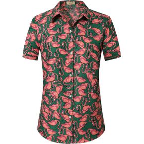 SSLR Women's Printed Short Sleeve Casual Button Down Hawaiian Shirt