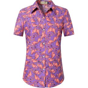 SSLR Women's Printed Short Sleeve Casual Button Down Hawaiian Shirt