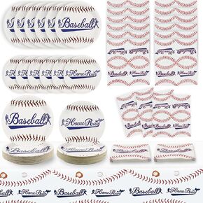 Baseball Party Decorations, Disposable 7" and 9" Plates Napkins Tablecloth Set, 122 Pcs Baseball Party Decor for Baseball Fans Birthday Party, Sports Party Supplies (Serve 40, C)