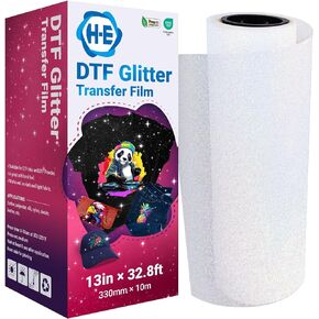 الأسهم الأمريكية DTF بريق الفيلم 13in × 32.8ft DTF نقل الفيلم DTF بريق الفيلم لفة، قشر الباردة DTF نقل بريق الفيلم لفة لDTF التسامي الطباعة DIY