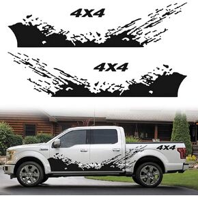 2pcs 74.8'' Universal Racing Stripes Car Decals 4x4 Waves Graphics Vinyl Stickers Waterproof Car Door Body Side Stickers Decals Decorations for Truck Pickup SUV Vehicles (X254 Black)