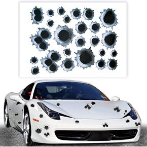 3D Bullet Hole Car Stickers, Simulation Stereoscopic Fake Guns Bullet Holes Stickers, Car Funny Accessories, Automotive Tattoo Decorations Accessories