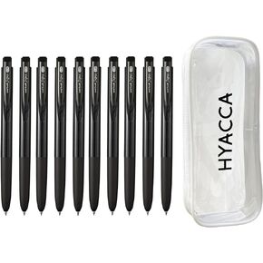 Signo RT1 Retractable Gel Ink Pen, Ultra Micro Point 0.28mm, Rubber Grip, Black Ink, UMN-155-28, Value Set of 10 with HYACCA Vinyl case