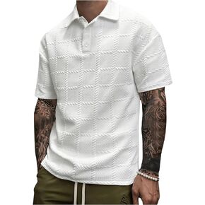 SOLY HUX Short Sleeve Work Shirts for Men Knitted Collared Neck Casual Tennis T-Shirt Tops