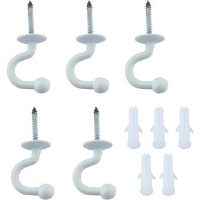 dophee 5Pcs Modern Black Wall Hooks with Self-Tapping Screws for Hanging Curtains Towel Clothes Hat Bag Keys Shower Curtains Bathroom Organizer Kitchen Hanger Hooks, 2.40"x1.06"