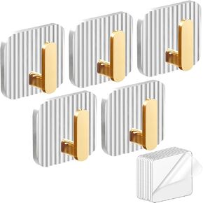 Premium Heavy Duty Adhesive Acrylic Hooks Set of 5 Hooks with 5 Extra Stick Pads | Damage-Free Hanging | Multiple Uses | Transparent and Stylish