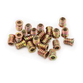 LBY 40pcs 1/4-20×15mm Threaded Inserts Nuts, Hex Socket Drive Furniture Flanged Screw-in Nut, Carbon Steel (Zinc Plated), Yellow