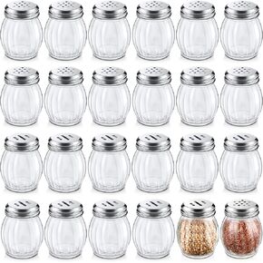 36 Pieces Glass Spices Shaker with Perforated Top Cheese Shaker with Slotted Stainless Steel Lid Retro Swirl Style Jar Dispensers for Pepper Sugar Spice Home Kitchen Restaurant, 6 oz