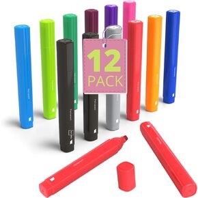 1InTheOffice Permanent Markers, Tank Permanent Marker, Chisel Tip Markers, Assorted Color, 12 Pack