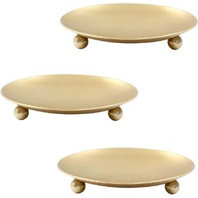 3Pcs Iron Plate Candle Holder Set,4.33 Inch Decorative Pedestal Candle Stands for Home & Wedding & Birthdays Parties (Gold)