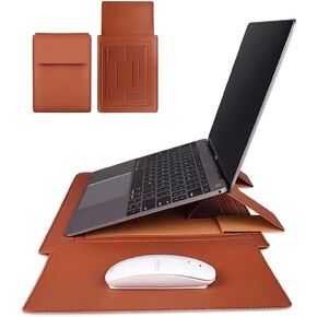 KevBinth Protective Laptop Sleeve and Stand with Mousepad Soft Inner Material Wrapped in Outer PU Leather Ultra-Sleek Stylish Suitable for Slim Laptops Such as MacBookAir MacBookPro (13.3inch Black)