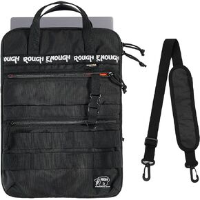 Rough Enough 16 Inch Laptop Sleeve Case Bag for Dual Tablet Storage with Accessory Pocket Handle Shoulder Strap Outdoor Travel Tactical Cordura black
