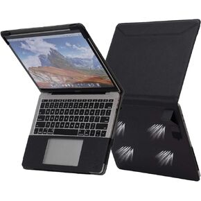 TYTX Compatible with MacBook Air 13 Inch Case, PU Leather MacBook Air Case for Model M3 A3113 M2 A2681 2022 2023 2024 Retina Display Touch ID, 13.6" Laptop Case with Vents and Stand Function, Black