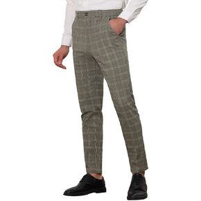 Lars Amadeus Plaid Pants for Men's Slim Fit Flat Front Business Dress Chinos Plaid Pants