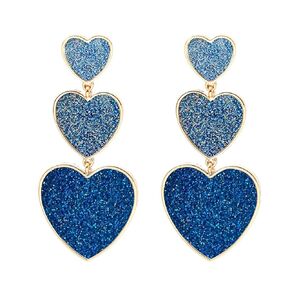 Heart Earrings for Women Girls Handmade Romantic Three Glitter Pink Red Love Heart Dangle Drop Statement Earrings Birthday Prom Valentine's Day Jewelry Gifts (Pink)