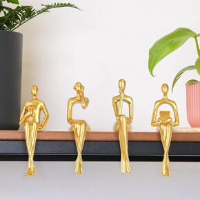 مجموعة ديكور ذهبي مكونة من 4 تماثيل للمفكر جالسًا، منحوتة تجريدية لديكور المنزل الحديث، تماثيل الراتنج القابلة للتجميع ديكور غرفة جمالية لغرفة المعيشة وغرفة النوم ومكتب المنزل ومكتب طاولة القهوة ورف خزانة الملابس in Kuwait