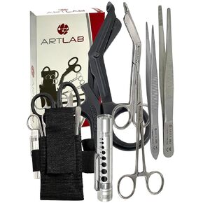 Artlab - EMT and First Responder Medical Tool Kit Set of 6 :Adjustable Nylon Belt Pouch, Premium First Aid Gear: EMT Shears, 7.25" Bandage Scissors, 5.5" Forceps, 5.5"+4.5",Hemostat 5.5",Pen Light