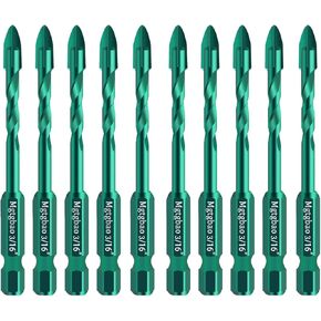 Mgtgbao 10PC 6mm Masonry Drill Bits, 1/4" Concrete Drill Bit Set for Tile,Brick, Plastic and Wood,Tungsten Carbide Tip Best for Wall Mirror and Ceramic Tile (Green) in Kuwait