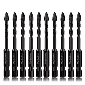 Mgtgbao 10PC 6mm Masonry Drill Bits, 1/4" Concrete Drill Bit Set for Tile,Brick, Plastic and Wood,Tungsten Carbide Tip Best for Wall Mirror and Ceramic Tile (Green)
