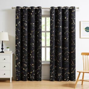 Stellar Metallic Full Blackout Window Curtain Panels 63 Inches Long Grommet Design for Kids Energy Efficient Thermal Insulated Window Treatment Set for Boys Bedroom/Nursery, 54"x63"x2, Black