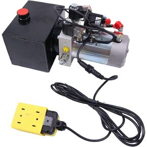 12V 4 Quart Hydraulic Pump Double Acting Hydraulic Pump Unit with Steel Oil Tank Compatible with Dump Trailer Car Lifting