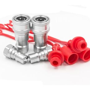 2 Sets 1/4" NPT Thread ISO-B Hydraulic Quick Disconnect Coupler Tractor Quick Coupling with Dust Caps