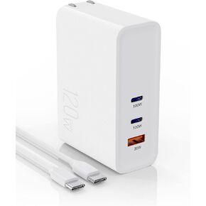 ELEGRP USB C 120W GaN Charger, Dual Port PD Power Delivery Fast Type C Charging Block, USB A Wall Charger with Foldable Plug for MacBook Pro/Air/iPhone 14/13/12/11/X/XR/iPad Pro/Galaxy, Pixel, Laptops