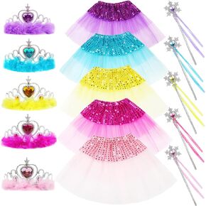 Vegove Princess Dress up for Little Girls, Princess Tutu Costume Set with Tiara Crown Magic Wand Accessories for 3-8 Years Old Girls Princess Birthday Halloween Fairy Party Favors (Set A)