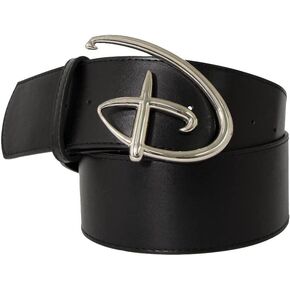 Buckle-Down Men's Disney, Signature D Logo Silver Cast, Black Vegan Leather Belt