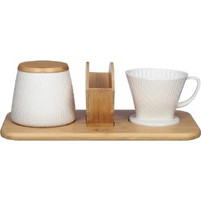 Melitta Artisan Porcelain Pour-Over Coffeemaker and Canister Set, Two Tone Oyster Gray