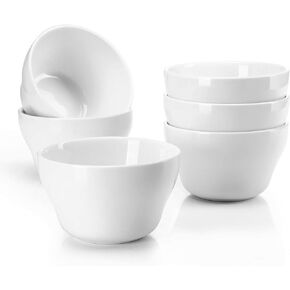 Sweese Porcelain Bouillon Cups, 8 Ounce Small Dessert Bowls, Soup Dipping Sauce Bowls Set of 6, Microwave and Dishwasher Safe, White.