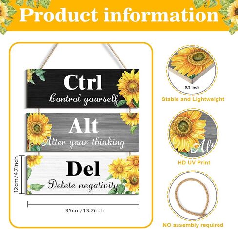 Ctrl Alt Del Wall Decor, Control Yourself Alter Your Thinking Delete Negativity Office Decor Motivational Wall Plaques with Sayings Wooden Wall Hangings for Home Office (grey 2, 4.7 x 13.7 inch) in Saudi Arabia