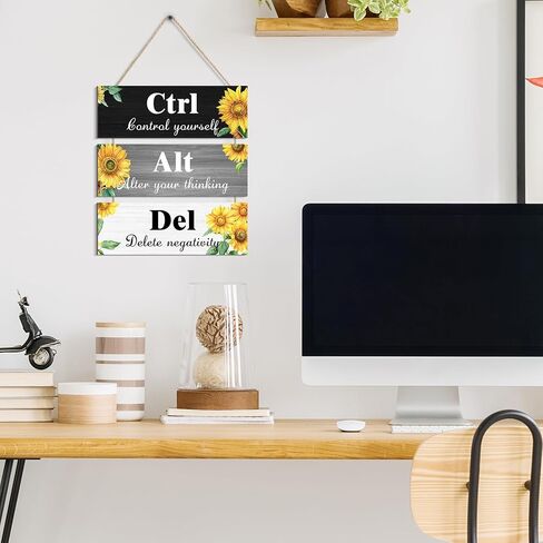 Ctrl Alt Del Wall Decor, Control Yourself Alter Your Thinking Delete Negativity Office Decor Motivational Wall Plaques with Sayings Wooden Wall Hangings for Home Office (grey 2, 4.7 x 13.7 inch) in Saudi Arabia